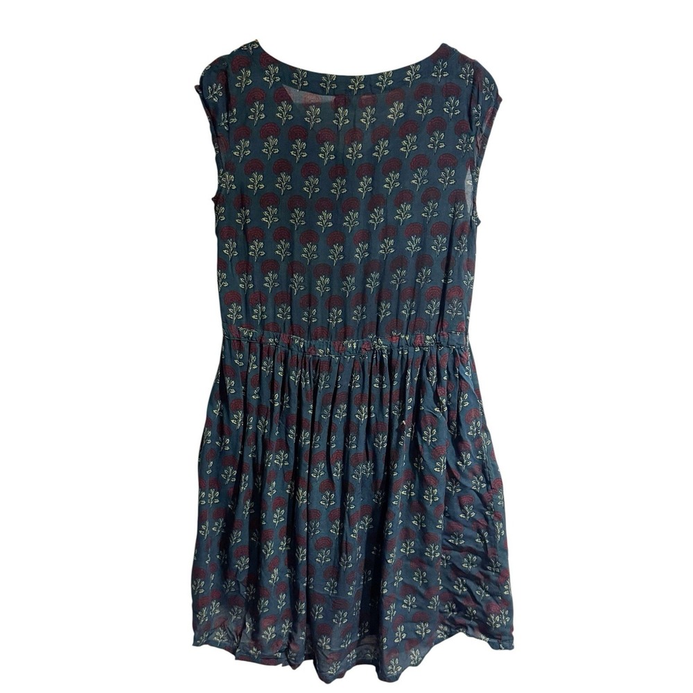 Mata Traders Women Medium Dark Blue Block Print Floral A Line Everyday Dress Mid - Picture 2 of 5